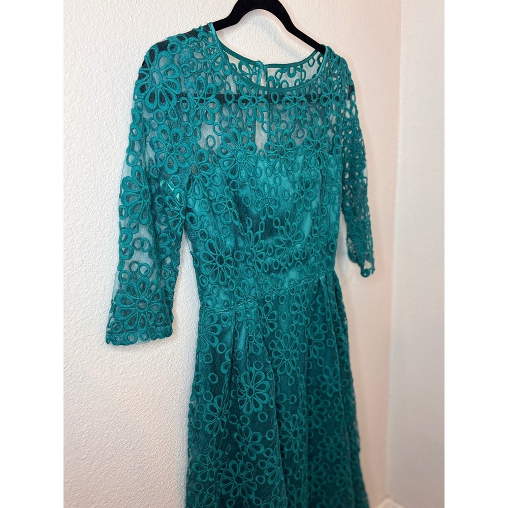 Tatyana Innocence Teal Green Embroidered‎ Daisy Mesh Dress Retro Pinup  sz S